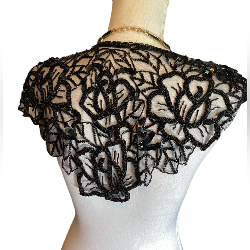 Vintage Elegant Black Lace Beaded Shawl